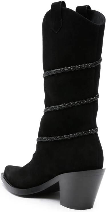 René Caovilla spiral-strap suede boots Black