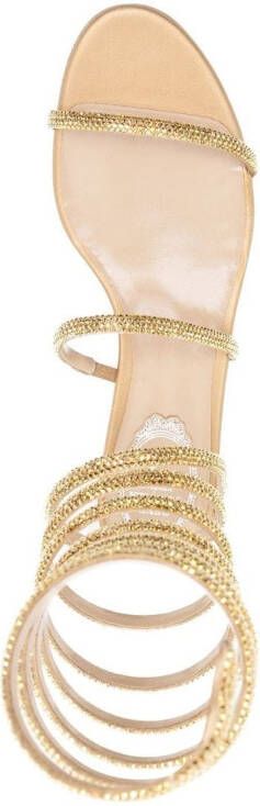 René Caovilla Supercleo metallic crystal flat sandals Gold