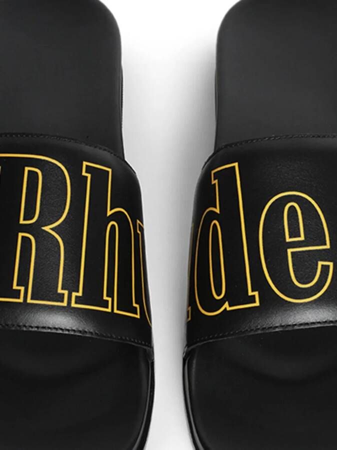 RHUDE logo-print leather slides Black