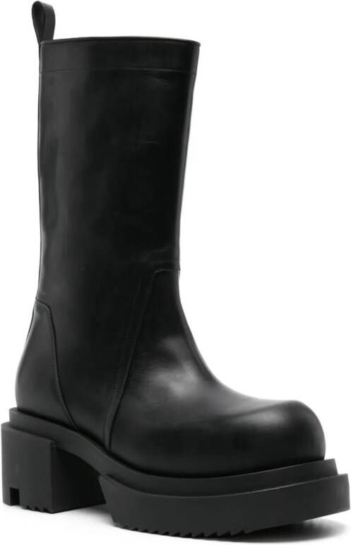 Rick Owens mid-calf leather plaform boots Black