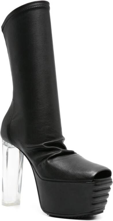 Rick Owens peep-toe leather mid-calf boots Black