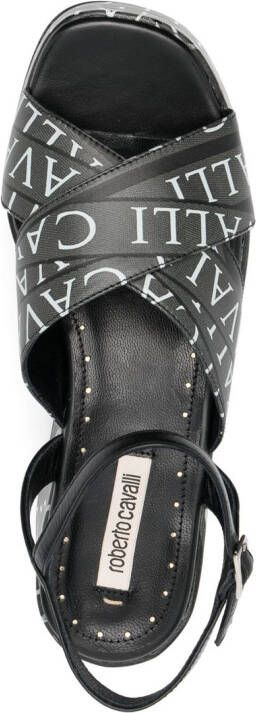 Roberto Cavalli 70mm logo-print wedge sandals Black