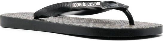Roberto Cavalli animal-print logo flip flops Black