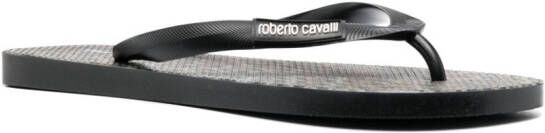 Roberto Cavalli animal-print logo flip flops Black