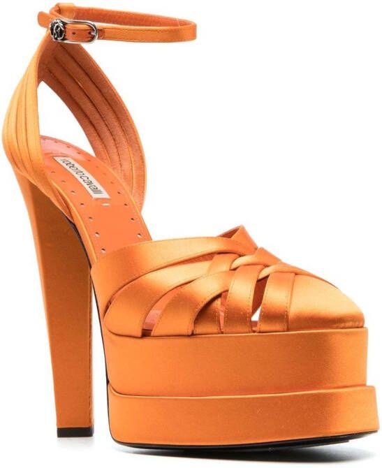 Roberto Cavalli caged leather platform sandals Orange