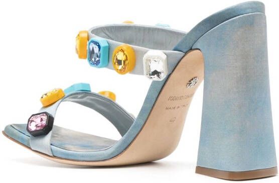 Roberto Cavalli crystal-embellished graphic-print sandals Blue