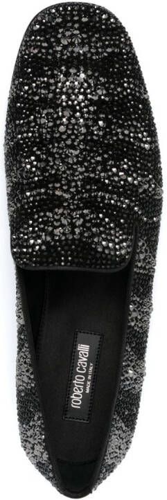 Roberto Cavalli crystal-embellished leather loafers Black