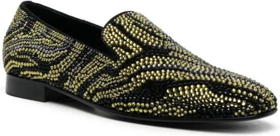 Roberto Cavalli crystal-embellished zebra-stripe slippers Black