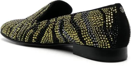 Roberto Cavalli crystal-embellished zebra-stripe slippers Black