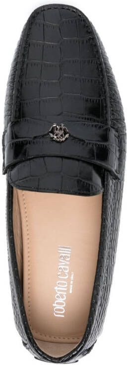 Roberto Cavalli embossed crocodile-effect leather loafers Black