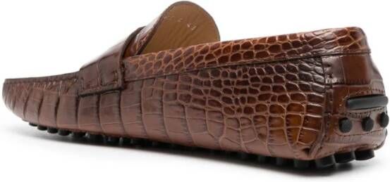 Roberto Cavalli embossed crocodile-effect leather loafers Brown