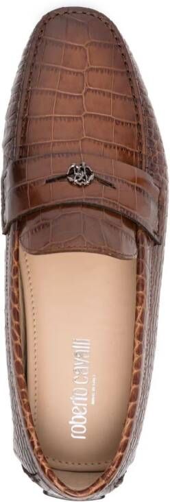 Roberto Cavalli embossed crocodile-effect leather loafers Brown