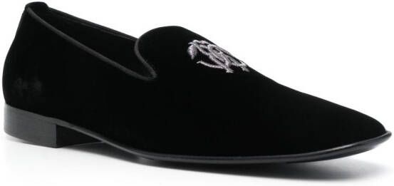 Roberto Cavalli embroidered suede loafers Black