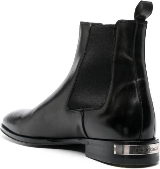 Roberto Cavalli engraved-logo leather boots Black