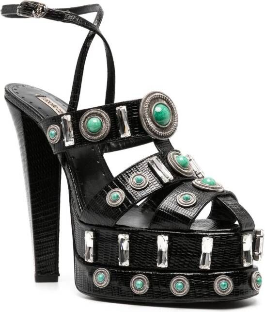 Roberto Cavalli gemstone-detail leather platform sandals Black