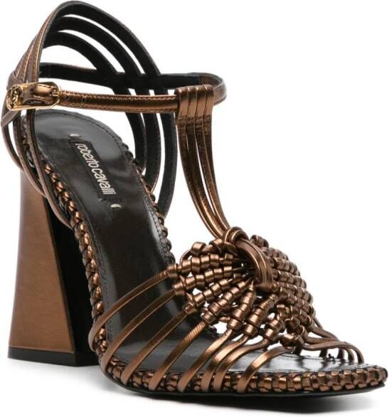 Roberto Cavalli interwoven-straps leather sandals Gold
