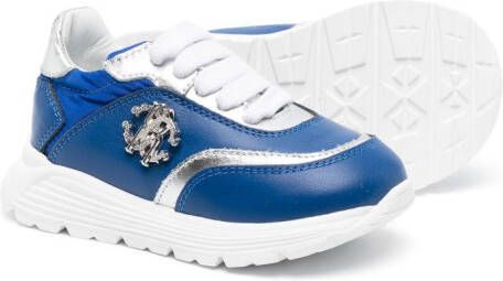 Roberto Cavalli Junior logo-plaque leather low-top sneakers Blue