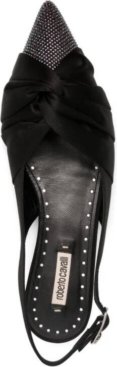 Roberto Cavalli knot-detail crystal-embellished ballerina shoes Black