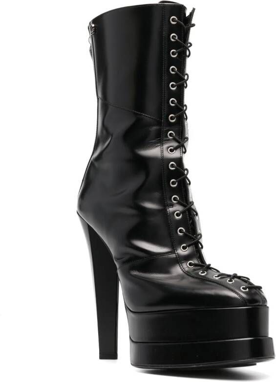 Roberto Cavalli lace-up leather platform boots Black
