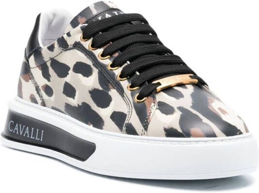 Roberto Cavalli leopard-print leather sneakers Neutrals