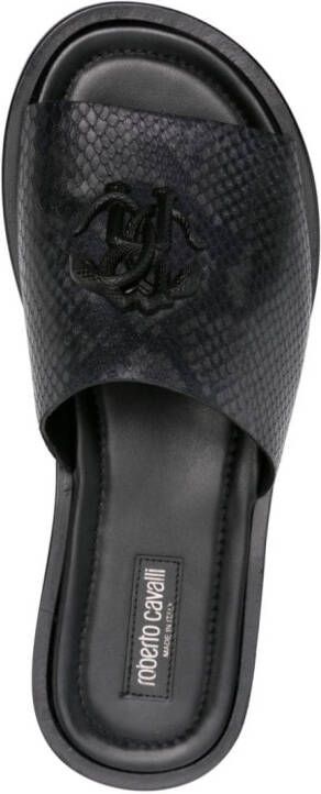 Roberto Cavalli lizard-skin logo-embossed sandals Black