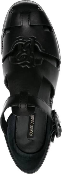 Roberto Cavalli logo-embossed caged sandals Black