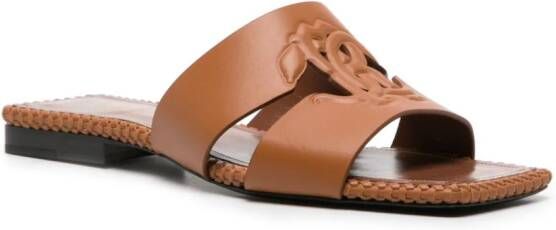 Roberto Cavalli logo-embossed leather sandals Brown