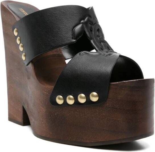 Roberto Cavalli logo-embossed wedge sandals Black