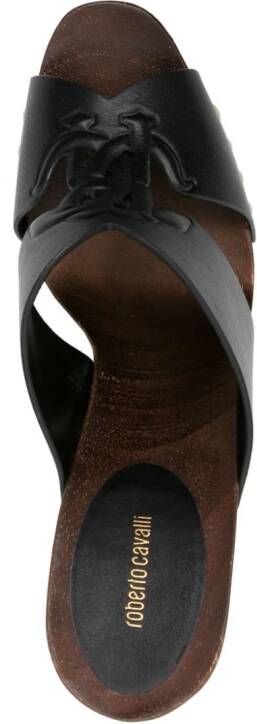 Roberto Cavalli logo-embossed wedge sandals Black