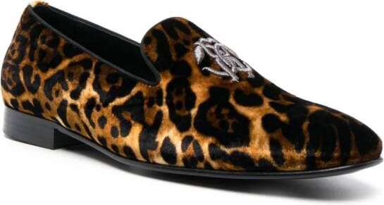 Roberto Cavalli logo-embroidered leather loafers Black