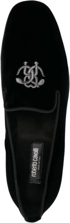 Roberto Cavalli logo-embroidered velvet loafers Black