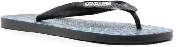 Roberto Cavalli logo-patch textured flip-flops Blue