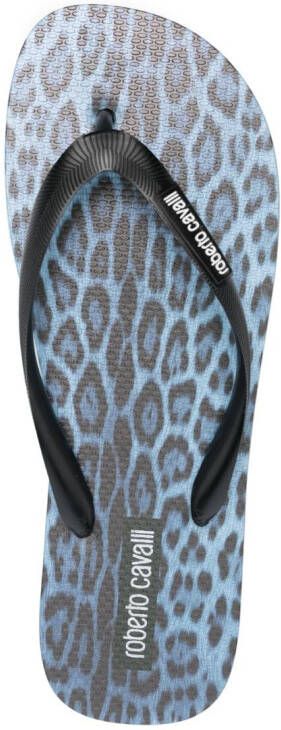 Roberto Cavalli logo-patch textured flip-flops Blue