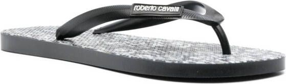 Roberto Cavalli logo-patch textured flip-flops Grey
