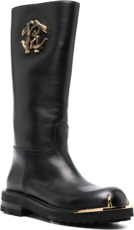 Roberto Cavalli logo-plaque leather boots Black