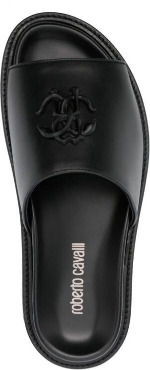 Roberto Cavalli logo-plaque leather slides Black