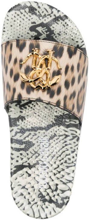 Roberto Cavalli logo-plaque leather slides White
