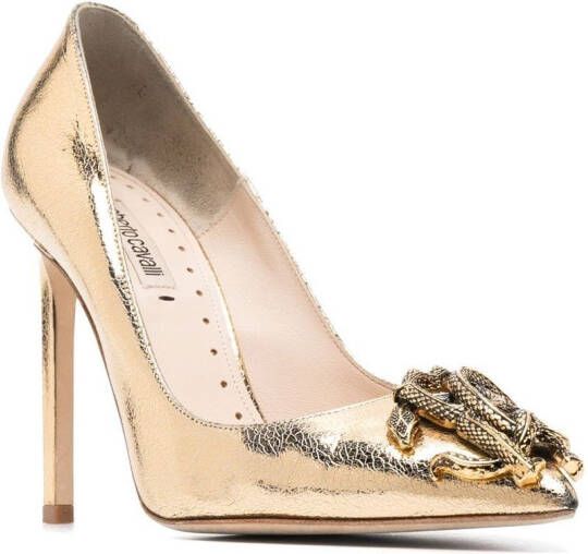 Roberto Cavalli logo-plaque metallic pumps Gold