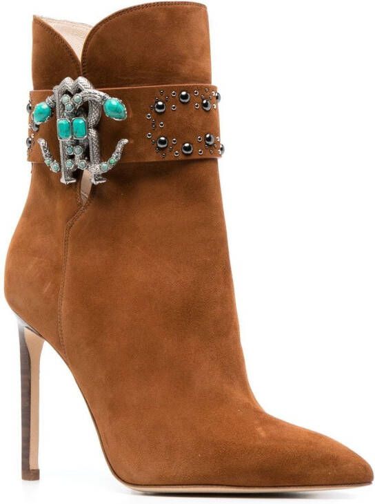 Roberto Cavalli logo-plaque suede booties Brown