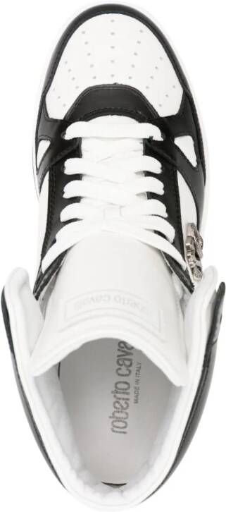 Roberto Cavalli Mirror Snake-embellished leather sneakers Black