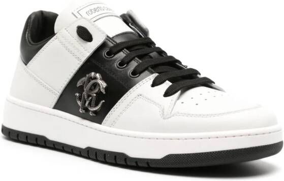 Roberto Cavalli Mirror Snake-embellished leather sneakers White