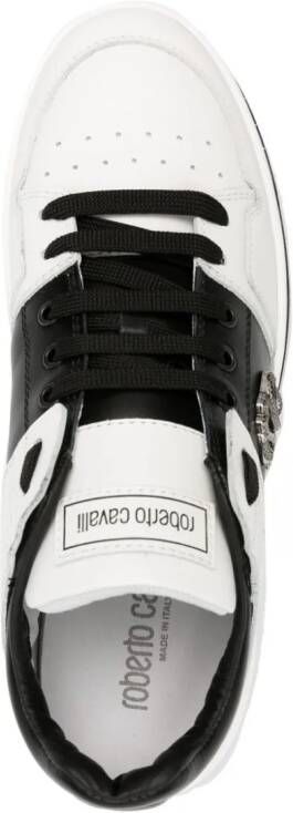 Roberto Cavalli Mirror Snake-embellished leather sneakers White