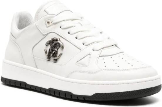 Roberto Cavalli Mirror Snake-embellished leather sneakers White