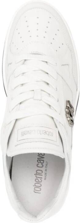 Roberto Cavalli Mirror Snake-embellished leather sneakers White