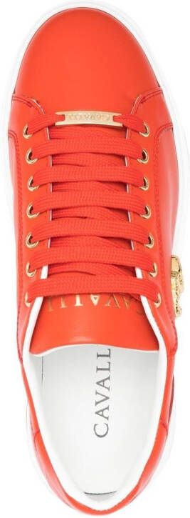 Roberto Cavalli Mirror Snake-plaque leather sneakers Orange