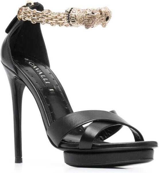 Roberto Cavalli Panther crystal-embellished sandals Black