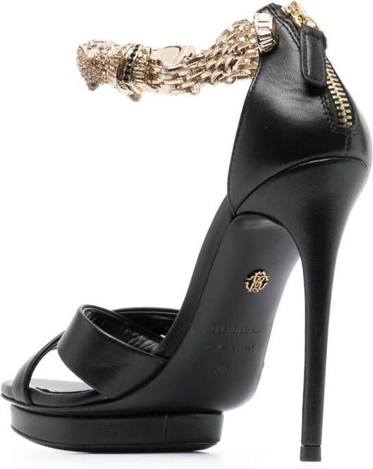 Roberto Cavalli Panther crystal-embellished sandals Black