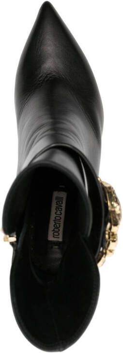 Roberto Cavalli snake-logo leather bootie Black