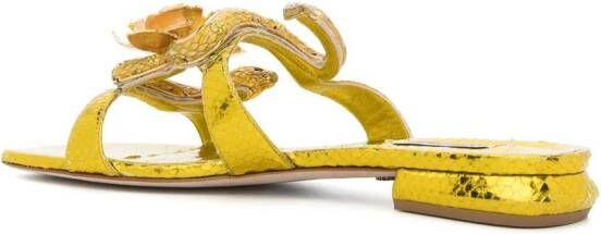 Roberto Cavalli snakeskin-effect square-toe sandals Yellow