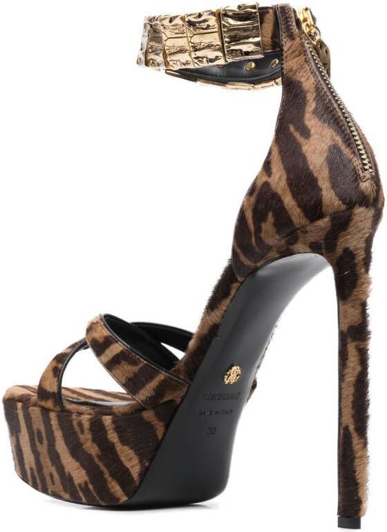 Roberto Cavalli tiger-print platform sandals Brown